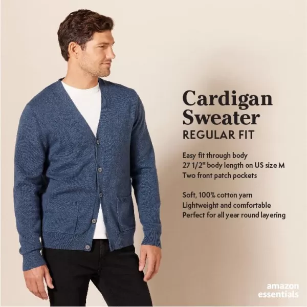 Amazon Essentials Mens Cotton Cardigan SweaterBlue Heather