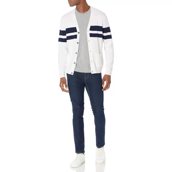 Amazon Essentials Mens Cotton Cardigan SweaterWhiteNavy Stripe