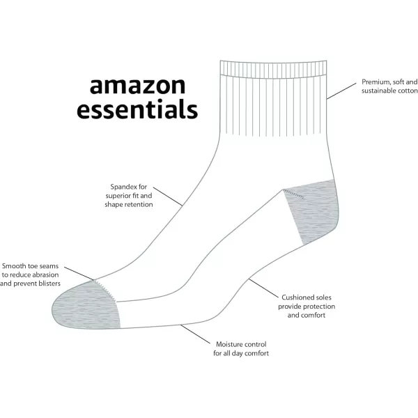 Amazon Essentials Mens Cotton Half Cushioned Ankle Socks 10 PairsWhite