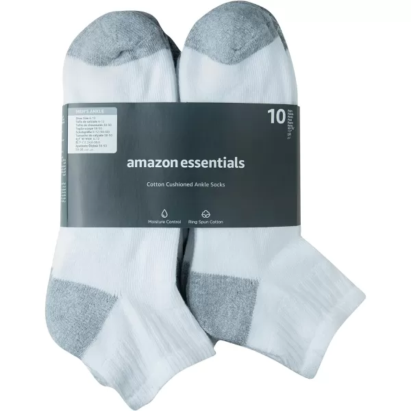 Amazon Essentials Mens Cotton Half Cushioned Ankle Socks 10 PairsWhite