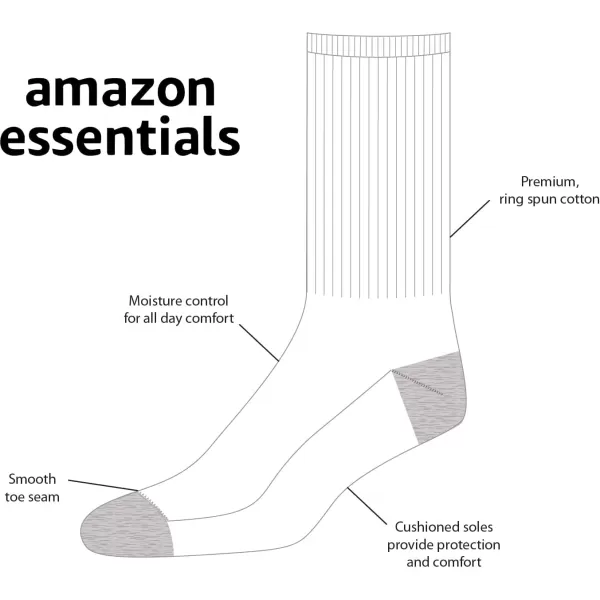 Amazon Essentials Mens Cotton Half Cushioned Crew Socks 10 PairsWhite