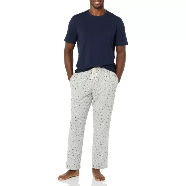 Amazon Essentials Mens Cotton Modal Pajama SetGrey PuffinNavy