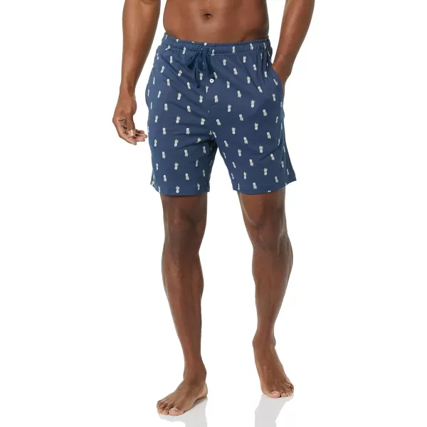 Amazon Essentials Mens Cotton Pajama Shorts Pack of 2Grey HeatherIndigo Pineapple