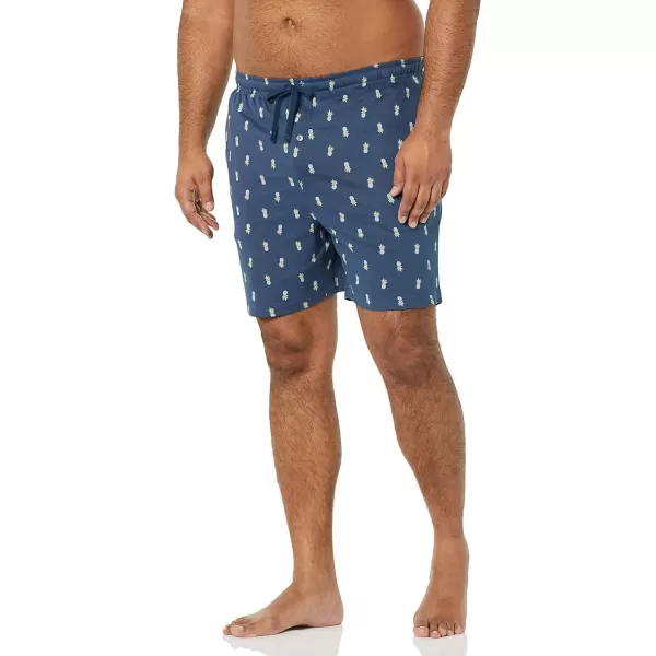 Amazon Essentials Mens Cotton Pajama Shorts Pack of 2Grey HeatherIndigo Pineapple