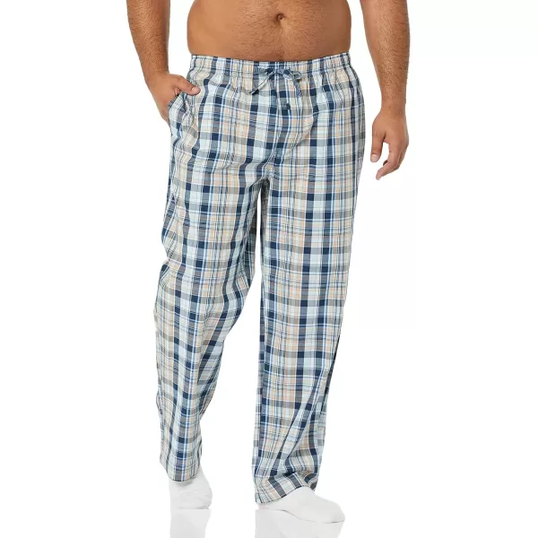 Amazon Essentials Mens Cotton Poplin FullLength Pajama Bottoms Pack of 2Dusty BlueNavy Plaid