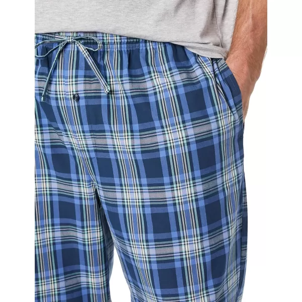 Amazon Essentials Mens Cotton Poplin Pant with Cotton Jersey TShirt Pajama SetGrey HeatherNavy Plaid