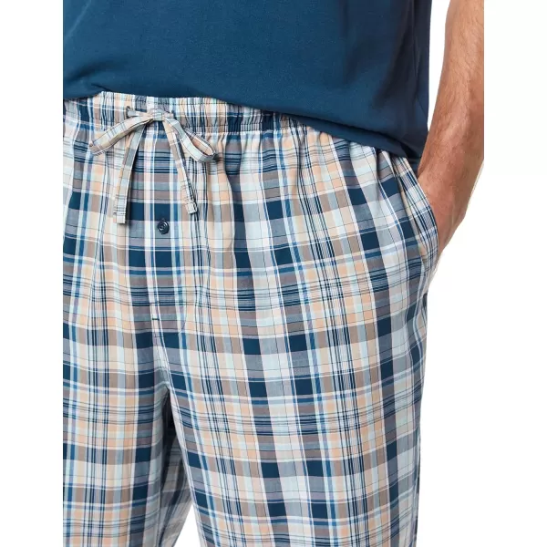 Amazon Essentials Mens Cotton Poplin Pant with Cotton Jersey TShirt Pajama SetIndigoNavy Plaid