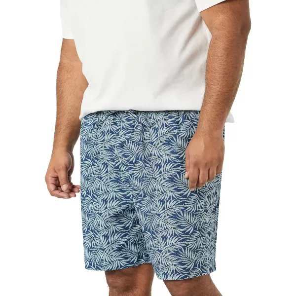 Amazon Essentials Mens Cotton Poplin Short with Cotton TShirt Pajama SetBlue Palm LeafWhite