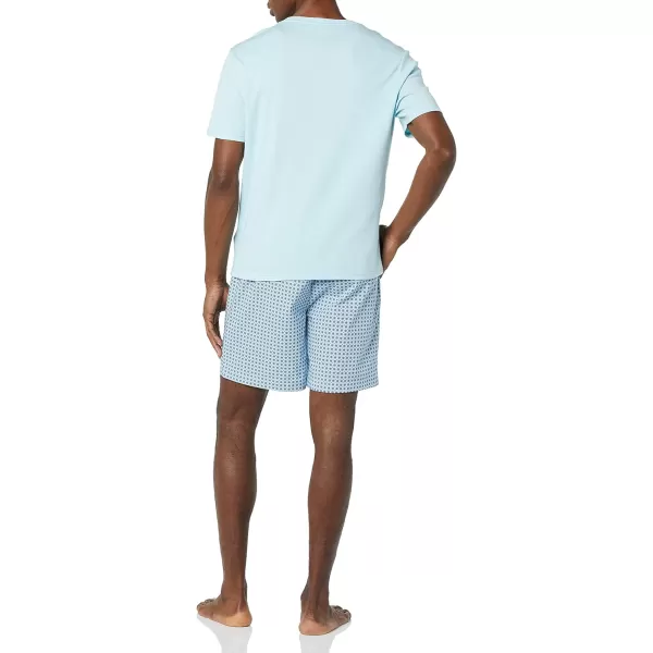 Amazon Essentials Mens Cotton Poplin Short with Cotton TShirt Pajama SetLight Blue Geo Print