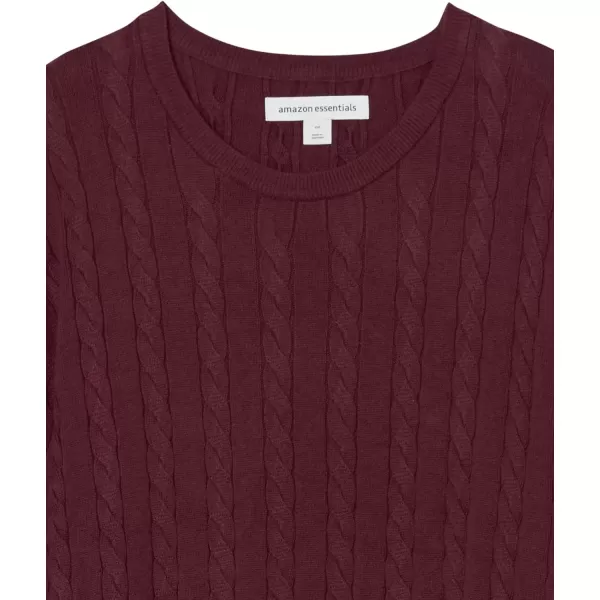 Amazon Essentials Mens Crewneck Cable Cotton SweaterBurgundy