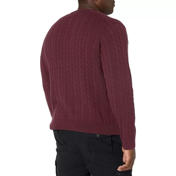 Amazon Essentials Mens Crewneck Cable Cotton SweaterBurgundy