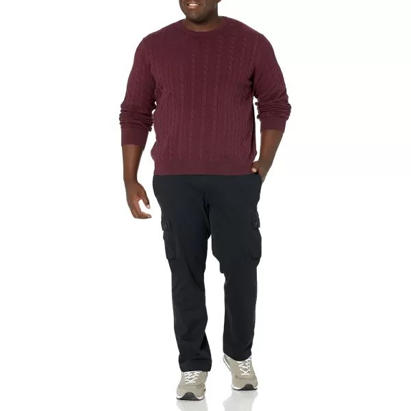 Amazon Essentials Mens Crewneck Cable Cotton SweaterBurgundy