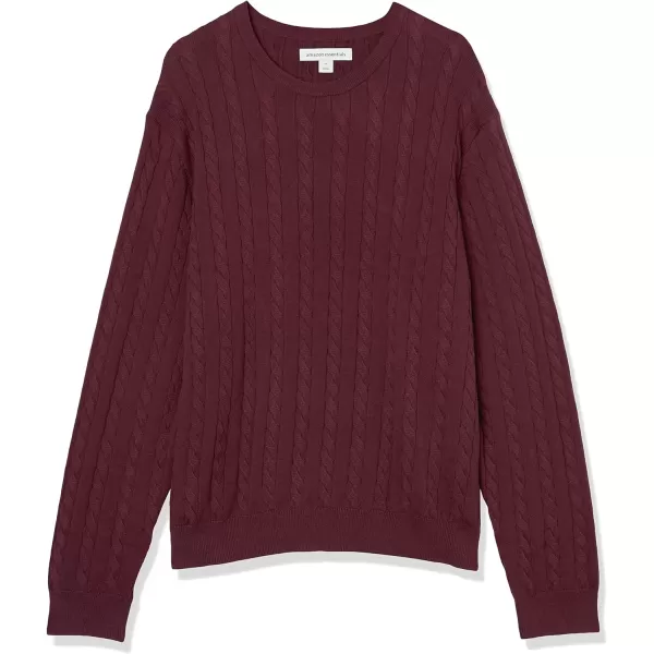 Amazon Essentials Mens Crewneck Cable Cotton SweaterBurgundy