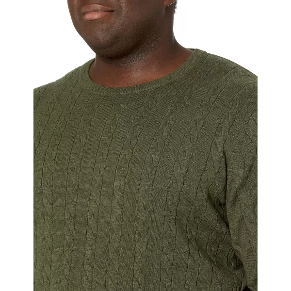 Amazon Essentials Mens Crewneck Cable Cotton SweaterOlive Heather