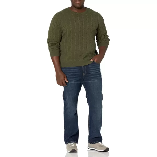 Amazon Essentials Mens Crewneck Cable Cotton SweaterOlive Heather