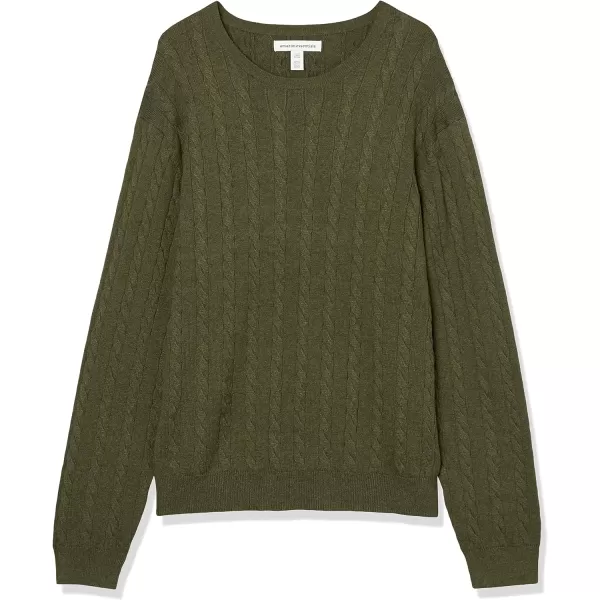 Amazon Essentials Mens Crewneck Cable Cotton SweaterOlive Heather