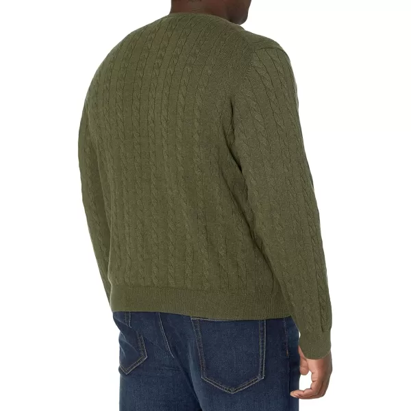Amazon Essentials Mens Crewneck Cable Cotton SweaterOlive Heather