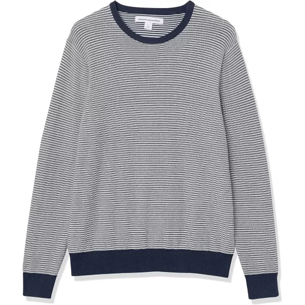 Amazon Essentials Mens Crewneck Sweater Available in Big amp TallNavy White Micro Stripe