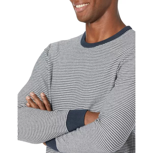 Amazon Essentials Mens Crewneck Sweater Available in Big amp TallNavy White Micro Stripe