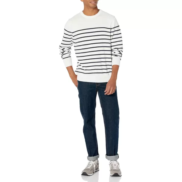 Amazon Essentials Mens Crewneck Sweater Available in Big amp TallWhiteNavy Stripe