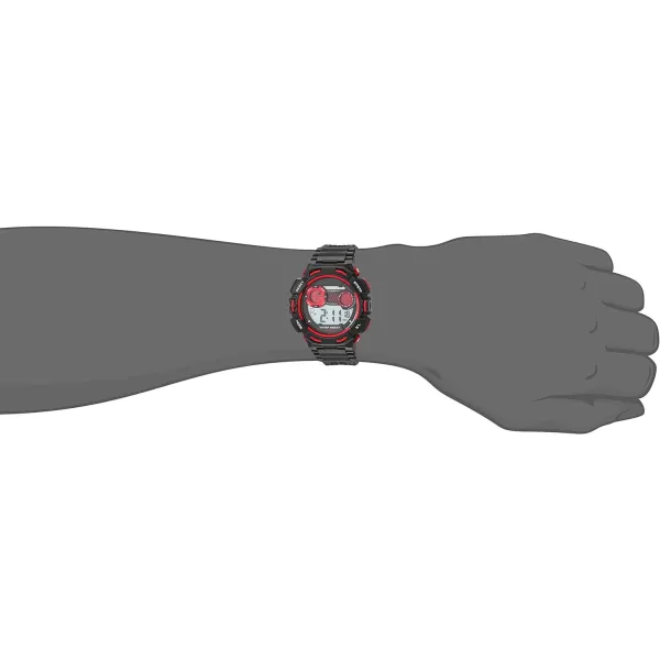 Amazon Essentials Mens Digital Chronograph Black Resin Strap WatchBlackRed