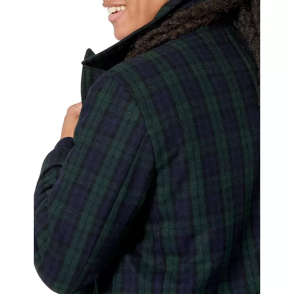 Amazon Essentials Mens DoubleBreasted Heavyweight Wool Blend PeacoatBlack Plaid