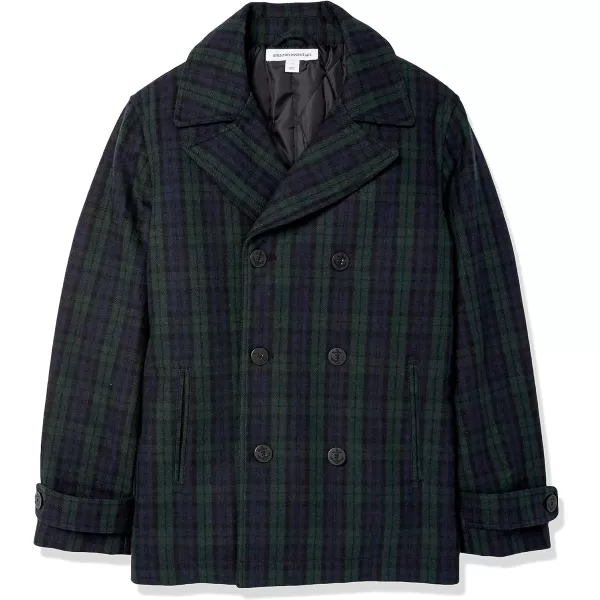 Amazon Essentials Mens DoubleBreasted Heavyweight Wool Blend PeacoatBlack Plaid