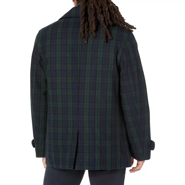 Amazon Essentials Mens DoubleBreasted Heavyweight Wool Blend PeacoatBlack Plaid