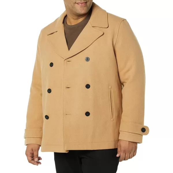 Amazon Essentials Mens DoubleBreasted Heavyweight Wool Blend PeacoatCamel Heather