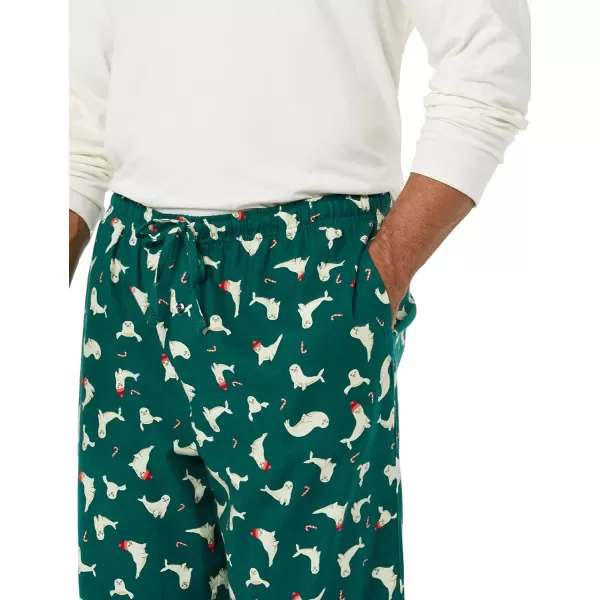 Amazon Essentials Mens Flannel Pajama Set Available in Big amp TallEggshell WhiteGreen Seal