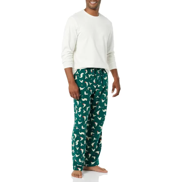 Amazon Essentials Mens Flannel Pajama Set Available in Big amp TallEggshell WhiteGreen Seal