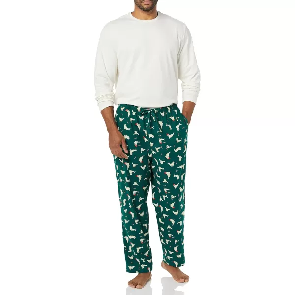 Amazon Essentials Mens Flannel Pajama Set Available in Big amp TallEggshell WhiteGreen Seal