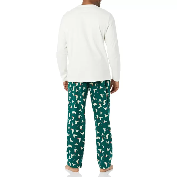 Amazon Essentials Mens Flannel Pajama Set Available in Big amp TallEggshell WhiteGreen Seal