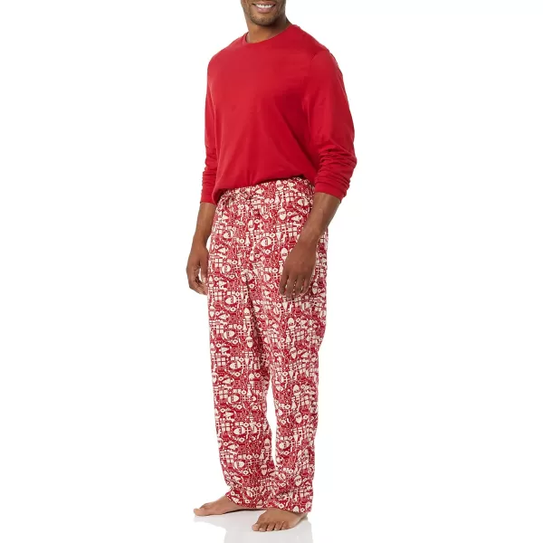 Amazon Essentials Mens Flannel Pajama Set Available in Big amp TallRed Mono Santa