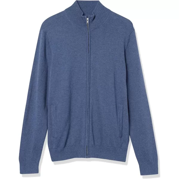 Amazon Essentials Mens FullZip Cotton SweaterBlue Heather