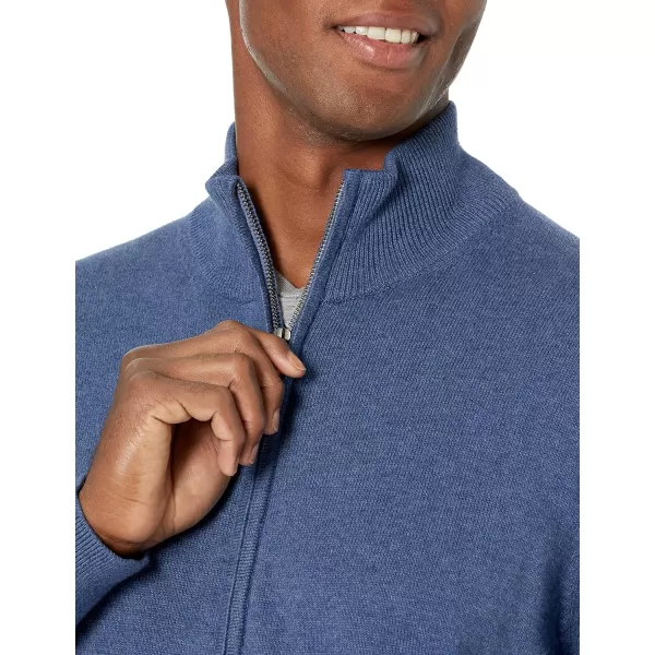 Amazon Essentials Mens FullZip Cotton SweaterBlue Heather