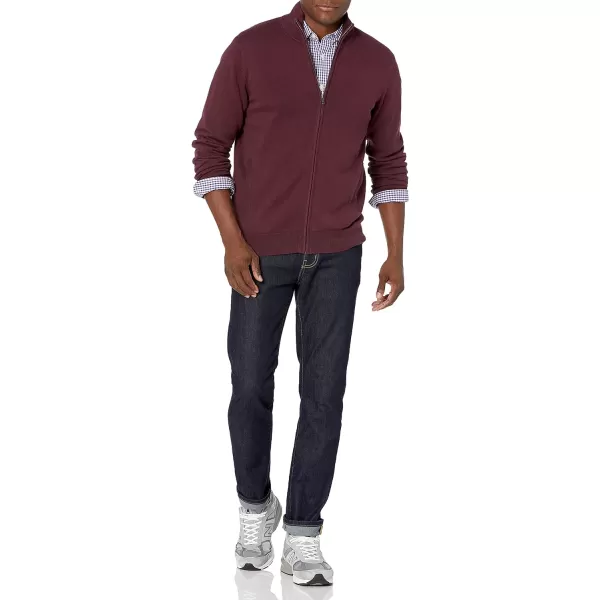 Amazon Essentials Mens FullZip Cotton SweaterBurgundy