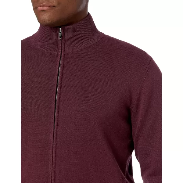 Amazon Essentials Mens FullZip Cotton SweaterBurgundy