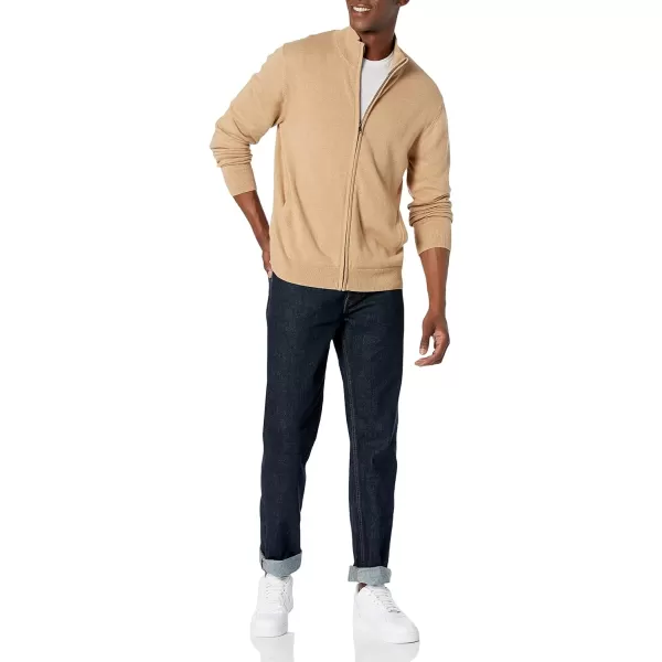 Amazon Essentials Mens FullZip Cotton SweaterCamel Heather