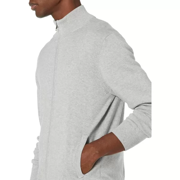 Amazon Essentials Mens FullZip Cotton SweaterLight Grey Heather