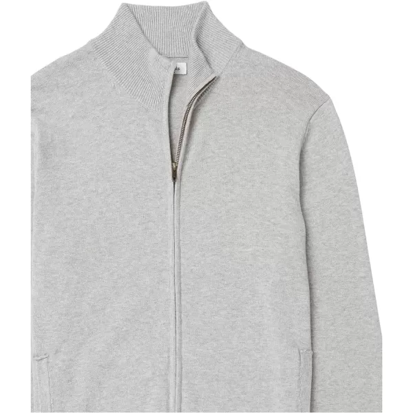 Amazon Essentials Mens FullZip Cotton SweaterLight Grey Heather