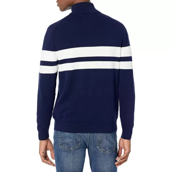 Amazon Essentials Mens FullZip Cotton SweaterNavyWhite Stripe