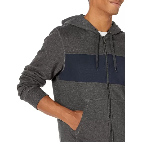 Amazon Essentials Mens FullZip Hooded Fleece SweatshirtCharcoal HeatherNavy Stripe