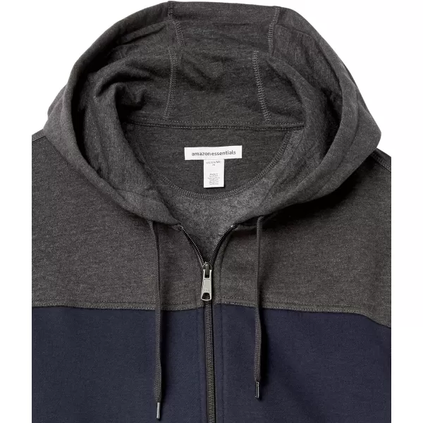 Amazon Essentials Mens FullZip Hooded Fleece SweatshirtCharcoal HeatherNavy Stripe