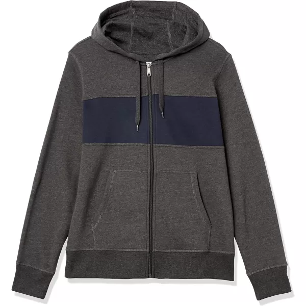 Amazon Essentials Mens FullZip Hooded Fleece SweatshirtCharcoal HeatherNavy Stripe