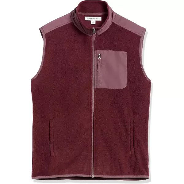 Amazon Essentials Mens FullZip Polar Fleece Vest Available in Big amp TallPolyester Burgundy Grape Color Block