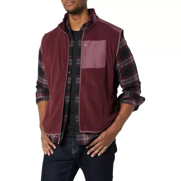 Amazon Essentials Mens FullZip Polar Fleece Vest Available in Big amp TallPolyester Burgundy Grape Color Block