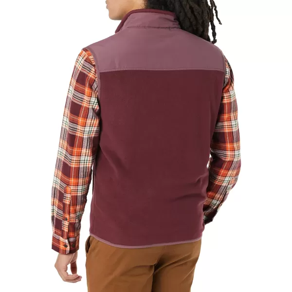 Amazon Essentials Mens FullZip Polar Fleece Vest Available in Big amp TallPolyester Burgundy Grape Color Block