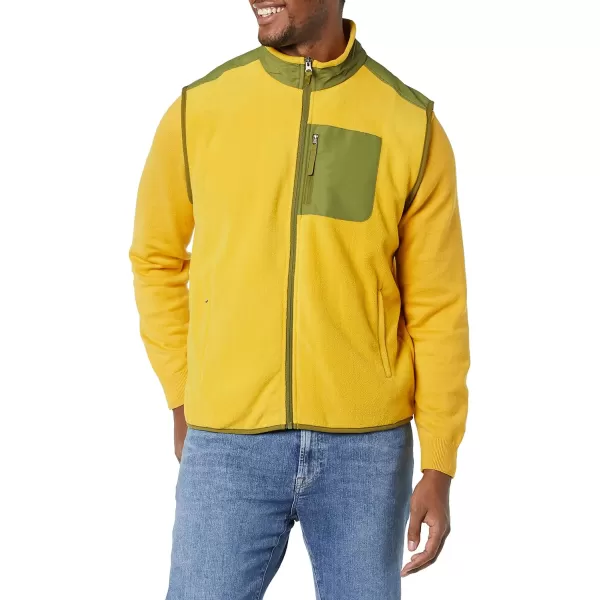 Amazon Essentials Mens FullZip Polar Fleece Vest Available in Big amp TallPolyester GoldGreen Color Block