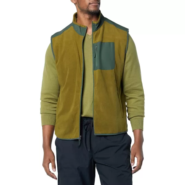 Amazon Essentials Mens FullZip Polar Fleece Vest Available in Big amp TallPolyester Golden Olive Color Block